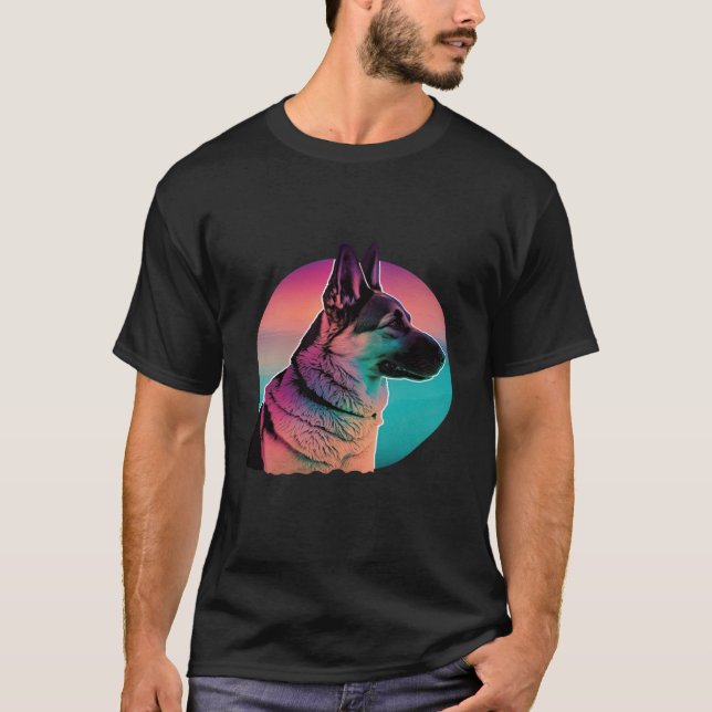 T-shirt German Shepherd Vaporwave Retrowave Aesthetic (Devant)