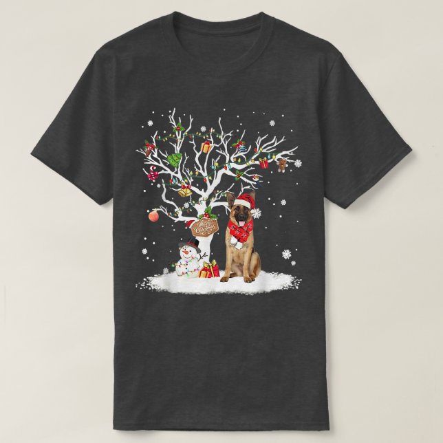 T-shirt German Shepherd Winter Snow Tree Dog Christmas Win (Design devant)
