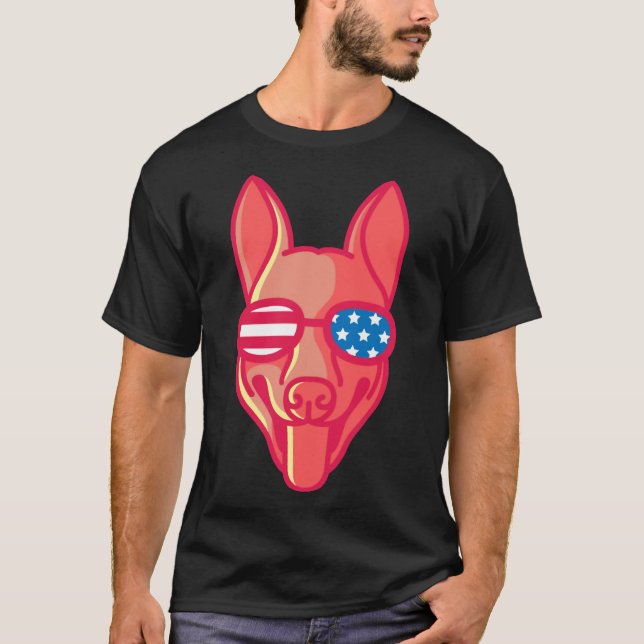 T-shirt German Shepherd With Glasses Nerd Dog Us Flag (Devant)