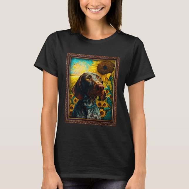 T-shirt German Shorthaired Pointer Painting Sunflower Flow (Devant)