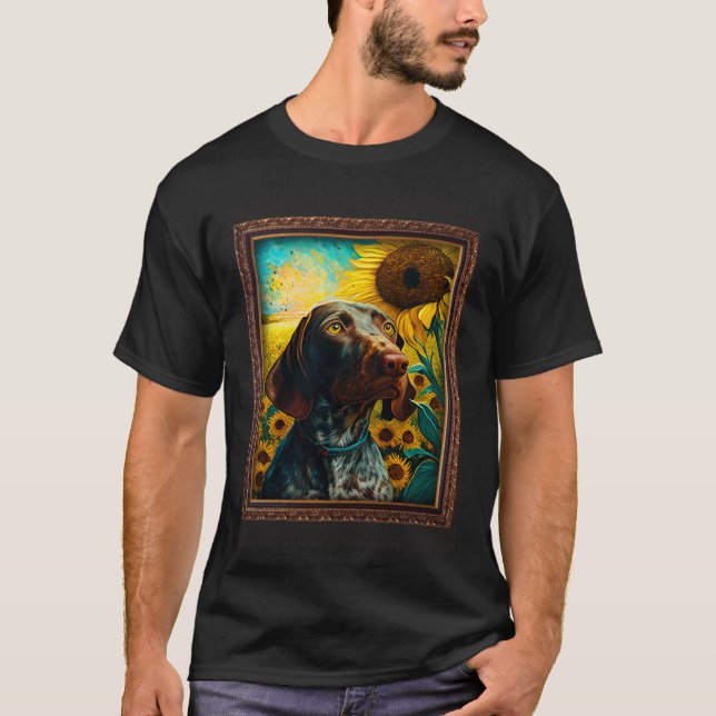 T-shirt German Shorthaired Pointer Painting Sunflower Flow (Devant)