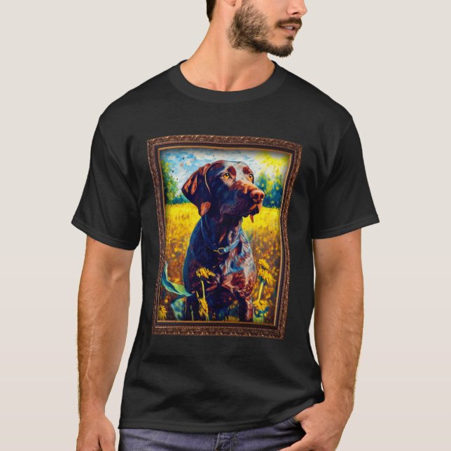 T-shirt German Shorthaired Pointer Painting Sunflower Flow (Devant)
