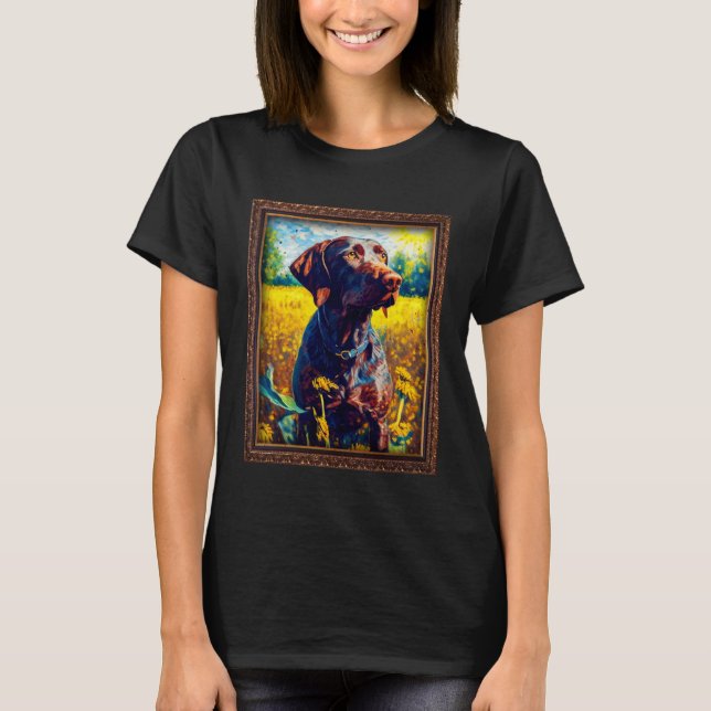 T-shirt German Shorthaired Pointer Painting Sunflower Flow (Devant)