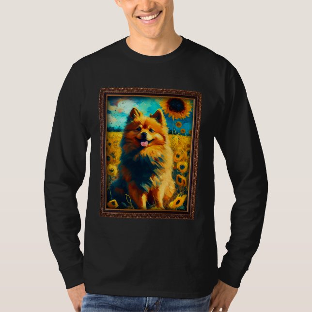 T-shirt German Spitz Painting Sunflower Flower Mom Women F (Devant)