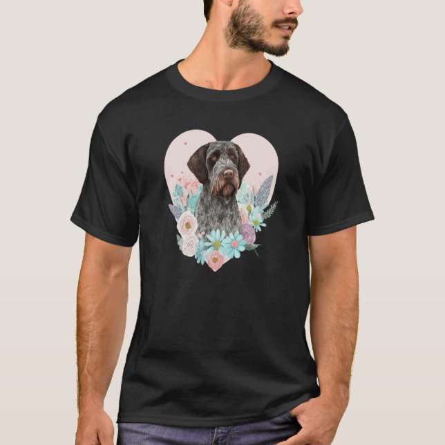 T-shirt German Wirehaired Pointer Mom Valentines Day Flora (Devant)