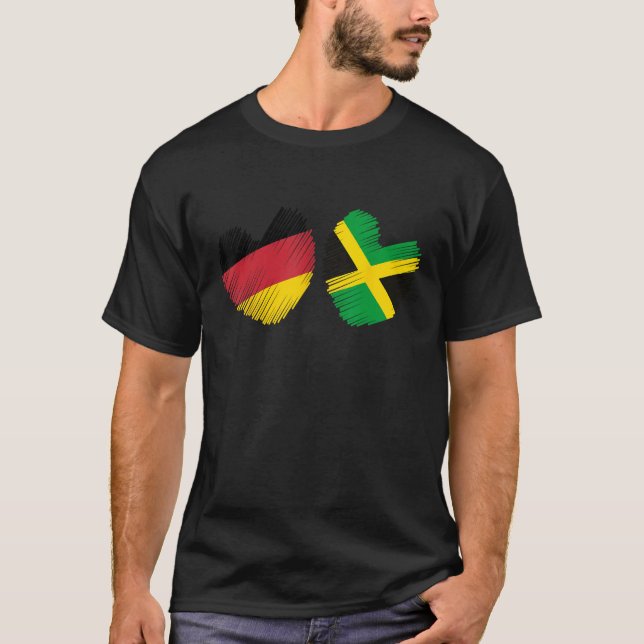 T-shirt Germany Jamaica Heart German Flag Jamaican Flag Gr (Devant)