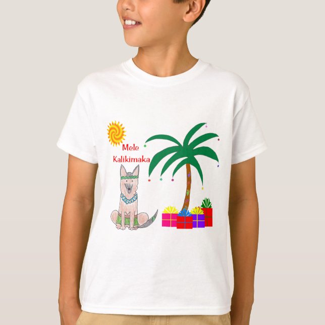 T-shirt Germman Shepherd Chien Hawaïen Noël (Devant)