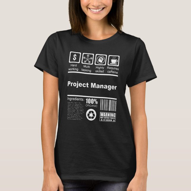T-shirt Gestionnaire de projet Faits nutritionnels pour ge (Devant)