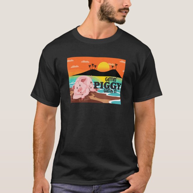 T-shirt Gettin' Piggy With It, Farm Animals, Hog Lover, I  (Devant)