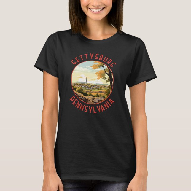 T-shirt Gettysburg Pennsylvanie Retro Cercle en détresse (Devant)