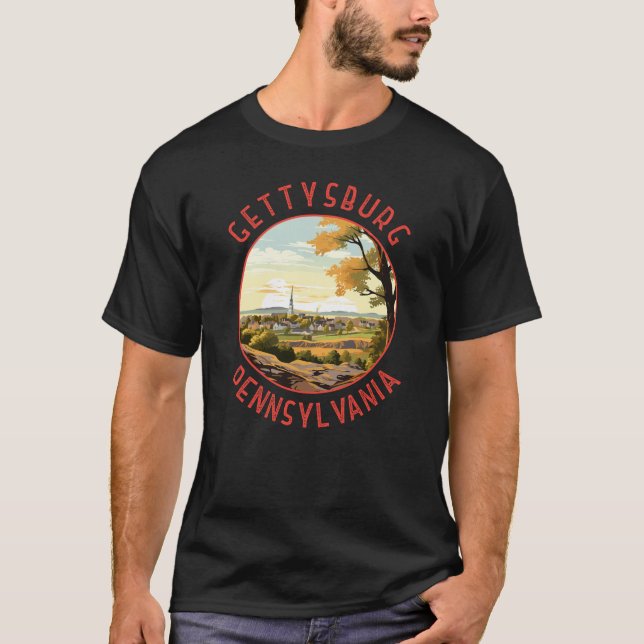 T-shirt Gettysburg Pennsylvanie Retro Cercle en détresse (Devant)