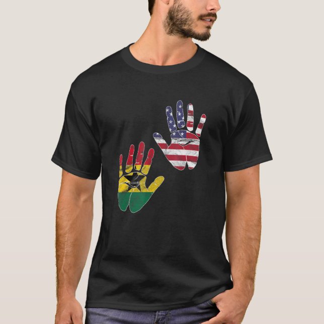 T-shirt Ghana Amérique ghanéenne Drapeau Américain Main Mi (Devant)