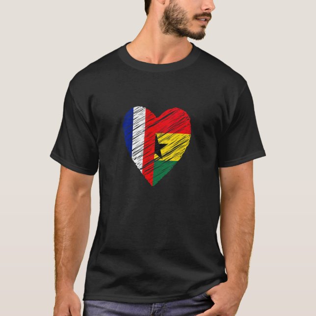 T-shirt Ghana France Coeur Drapeau français Ghanéen Drapea (Devant)