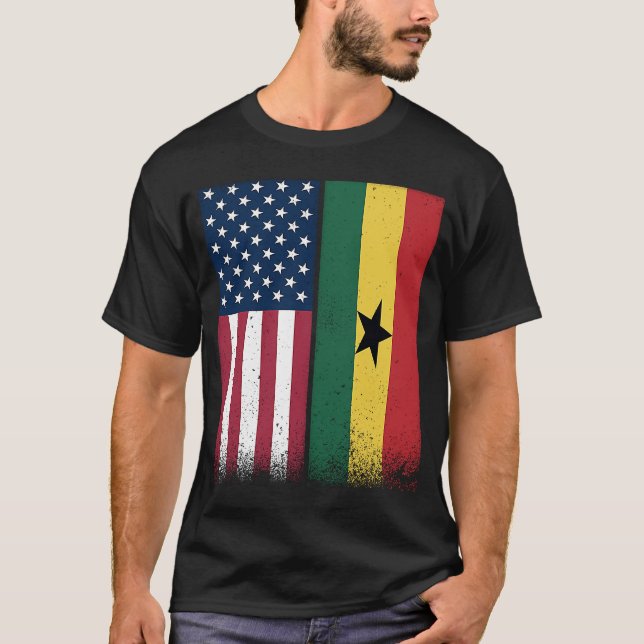 T-shirt Ghana Ghanéen États-Unis Drapeaux Fiers États-Unis (Devant)