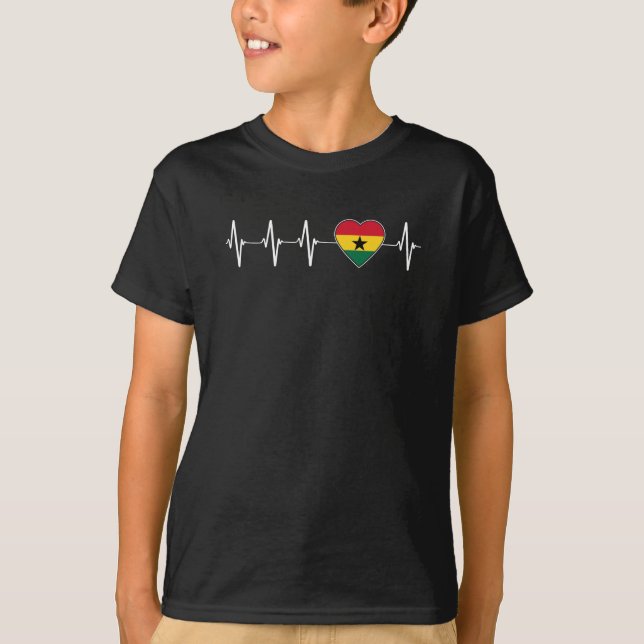 T-shirt Ghanéenne Heartbeat I Love Ghana Flag heart Pride (Devant)