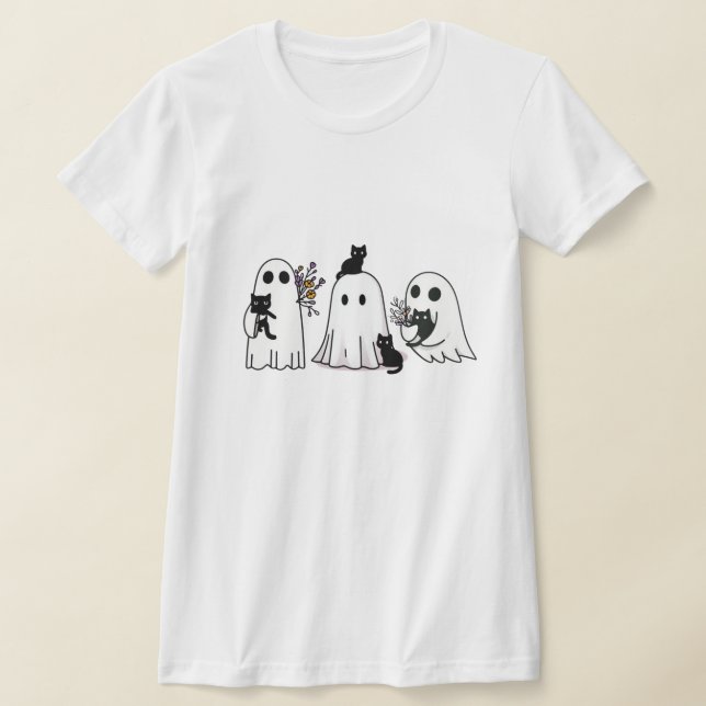 T-shirt "Ghost and Black Cat Companion - Éffrayant Cute Ha (Poser)