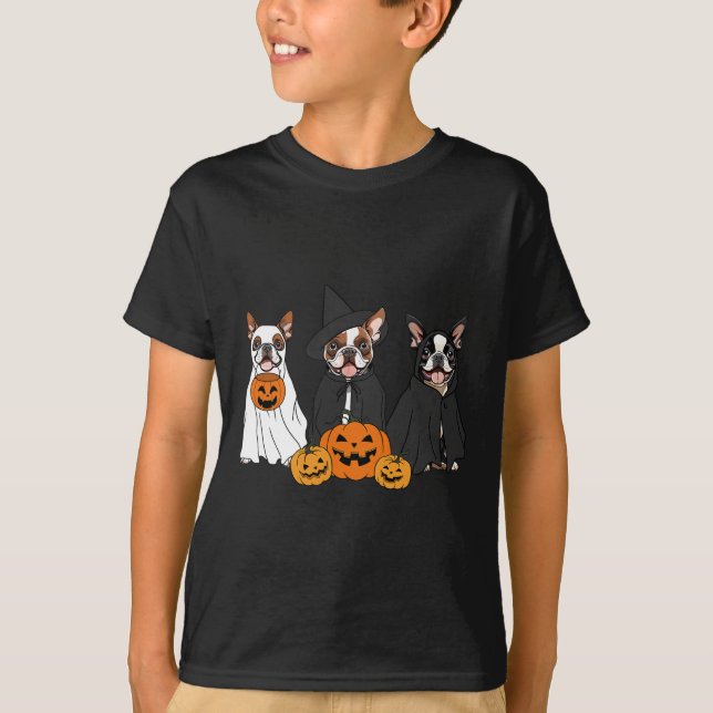 T-shirt Ghost And Witch Boston Terrier (Devant)