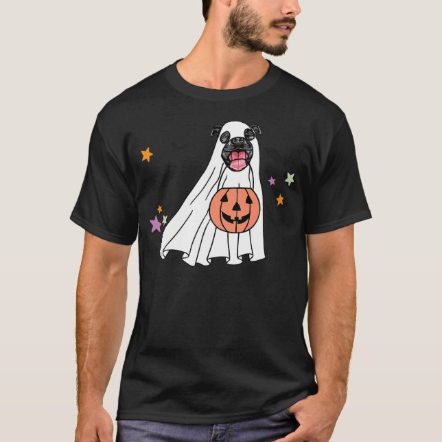 T-shirt Ghost Black Pitbull Boo Dog Lover Halloween Costum (Devant)