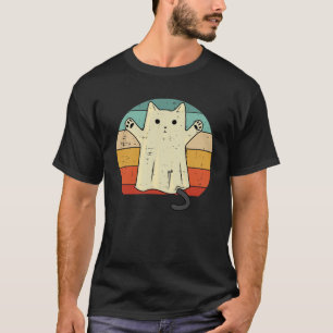 T-shirt Ghost Cat Boo Retro Funny Halloween Animal Animaux