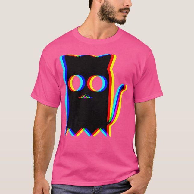 T-shirt Ghost Cat Trippy Vaporwave Halloween Techno Rave E (Devant)