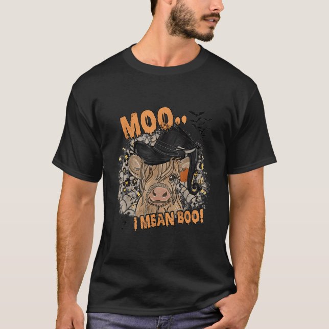 T-shirt Ghost Cow Moo I Mean Boo Pumpkin Moon Halloween (Devant)