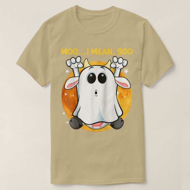 T-shirt Ghost Cow Moo I Mean Boo Pumpkin Moon Halloween Co (Design devant)