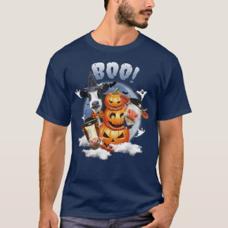 T-shirt Ghost Cow Moo I Mean Boo Pumpkin Moon Halloween Fa