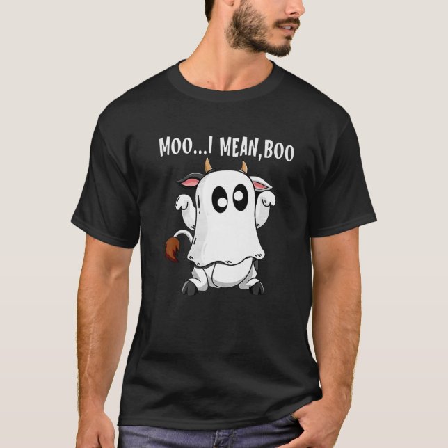 T-shirt Ghost Cow Moo Je veux dire Boo Funny Citrouille Fa (Devant)