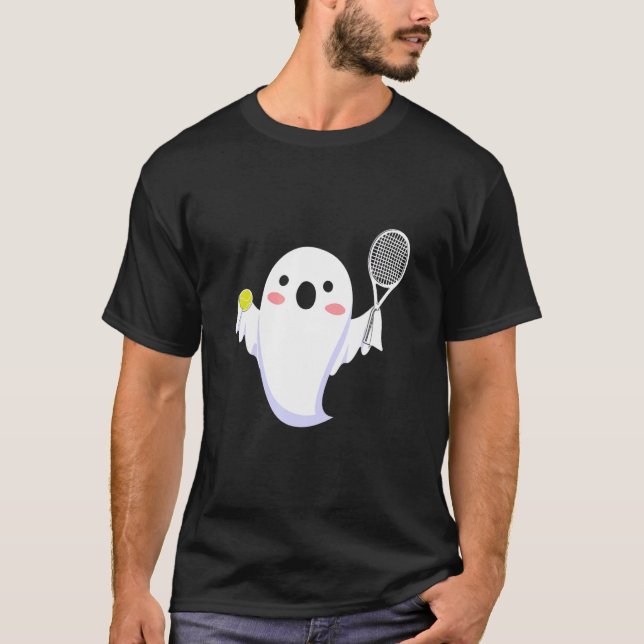T-shirt Ghost Cute Jouer Tennis Halloween Tennis Ghost (Devant)