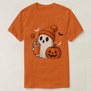 T-shirt Ghost d'Halloween mignonne avec Citrouille et boir