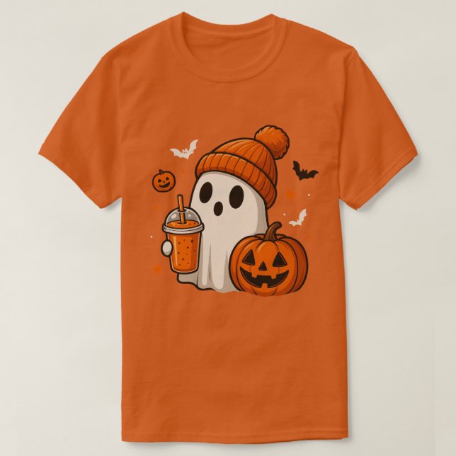 T-shirt Ghost d'Halloween mignonne avec Citrouille et boir (Design devant)
