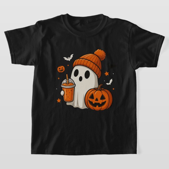 T-shirt Ghost d'Halloween mignonne avec Citrouille et boir (Poser)