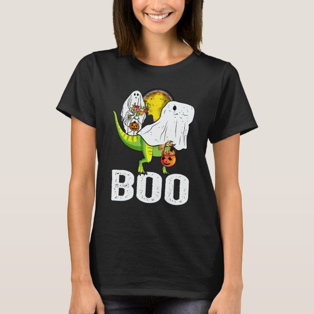 T-shirt Ghost Dinosaur rex  Boo Halloween Boys Men Pumpkin (Devant)