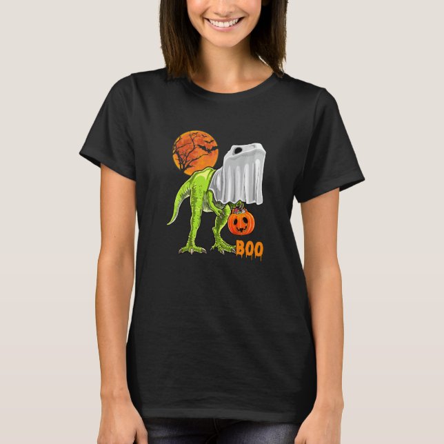 T-shirt Ghost Dinosaur rex  Boo Halloween Pumpkin Boys Kid (Devant)
