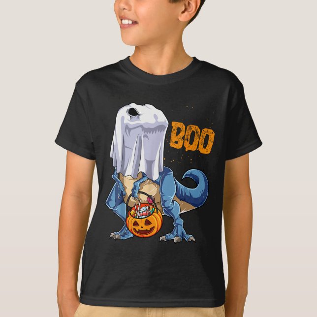 T-shirt Ghost Dinosaur T Rex Funny Boo Halloween Boys Men  (Devant)