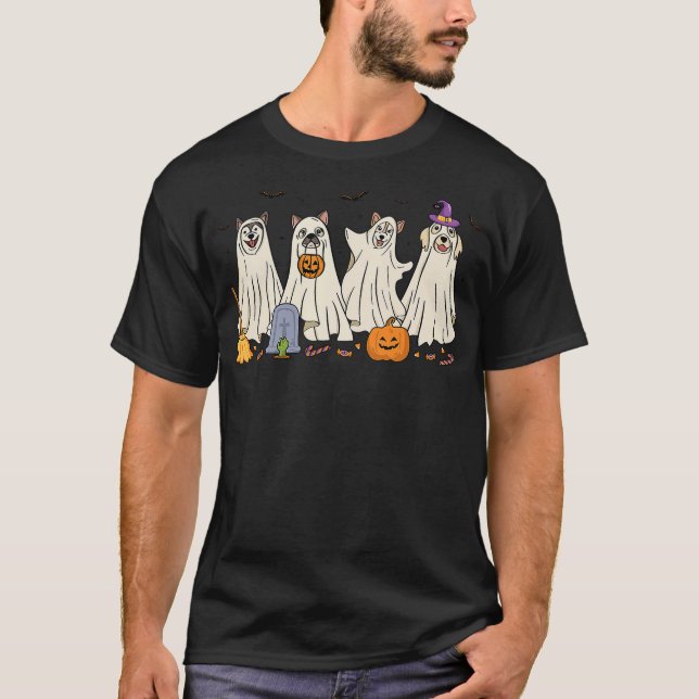 T-shirt Ghost Dog Halloween Boo Ghosts Dogs Wearing Ghost  (Devant)