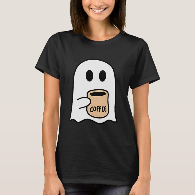 T-shirt Ghost Drinking Coffee Funny Halloween Costume Coff (Devant)