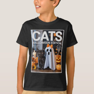 T-shirt Ghost et chat noir Drôle Halloween Zine Paro