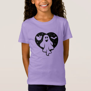T-Shirt Ghost Halloween mignon Avec Coeur Et Chat