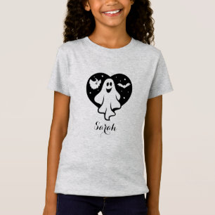T-Shirt Ghost Halloween mignon Avec Coeur Et Chat