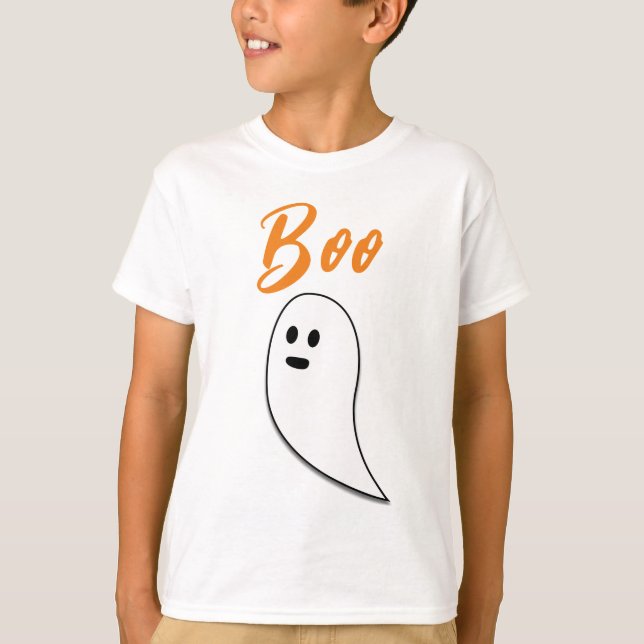 T-shirt Ghost Halloween noir blanc orange boite (Devant)