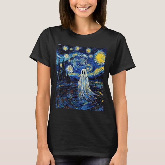 T-shirt Ghost Halloween - Style Van Gogh - Nuit étoilée  (Devant)
