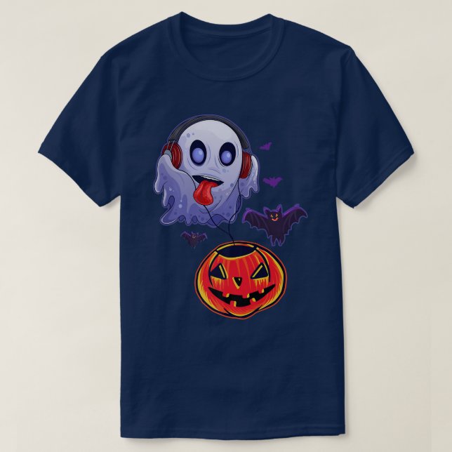 T-shirt Ghost Hear Musique Citrouille Halloween Costume Ho (Design devant)