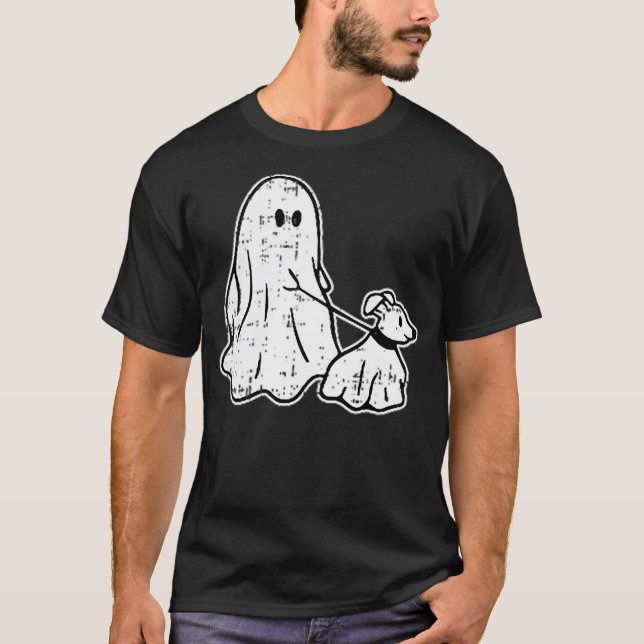 T-shirt Ghost Holding Puppy Dog Halloween Costume Ghoul Do (Devant)