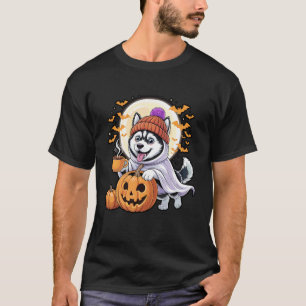 T-shirt Ghost Husky Sibérien Boissons Citrouille Bonnet Au