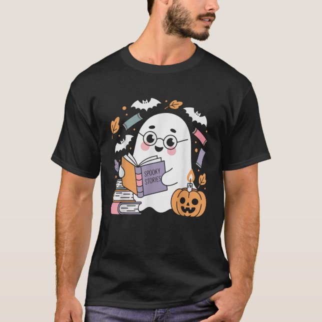 T-shirt Ghost Librairie Lecture Livres Halloween Costume A (Devant)