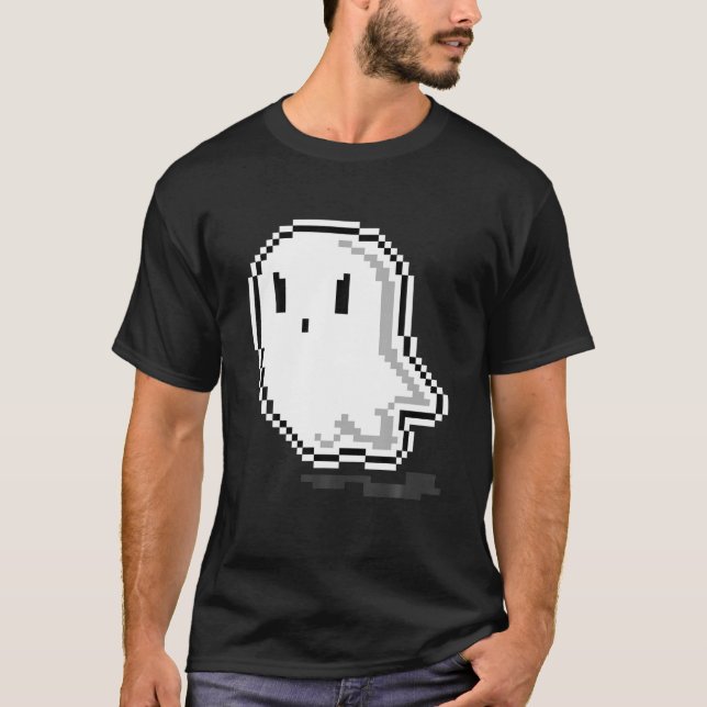 T-shirt Ghost Pixel Art Lazy Costume Halloween Jeu de jeu (Devant)