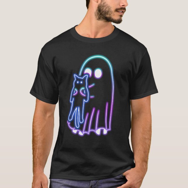 T-SHIRT GHOST PREKE CAT NEON HALLOWEEN (Devant)