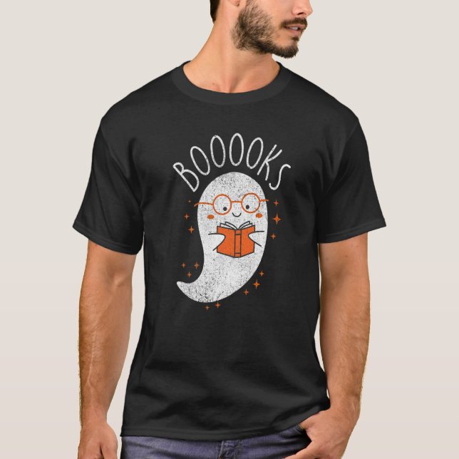T-shirt Ghost Reading Book Librarian Nerd Bookworm R (Devant)