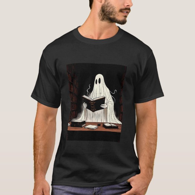 T-shirt Ghost Reading in Library Scary Book Lover Hallowee (Devant)